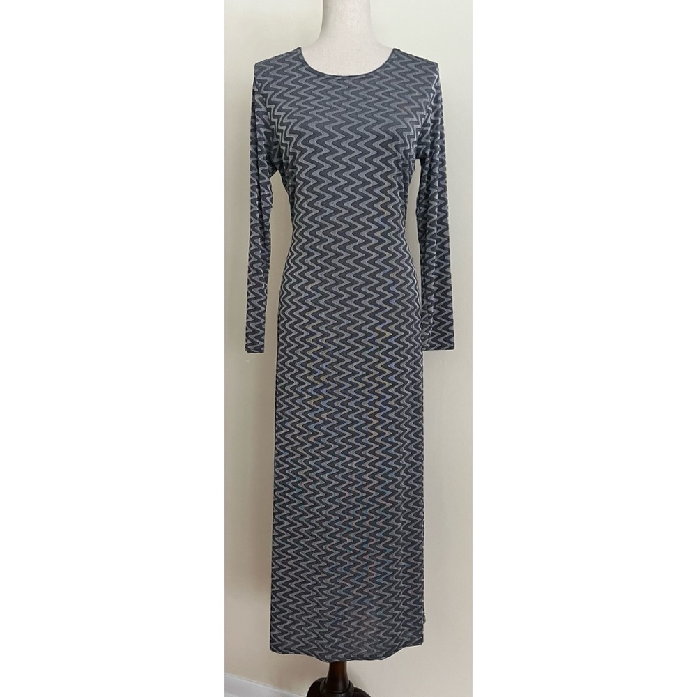 Vintage Y2K Silver Metallic Maxi Dress Wavy Slinky Spacecore Galaxycore Size L
